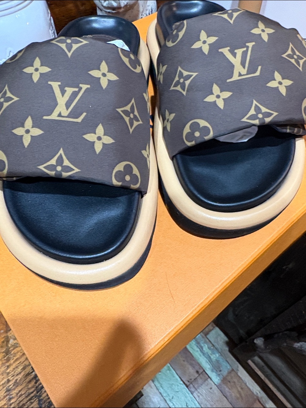 Louis Vuitton Monogram Pillow Slide Sandals - Brown, Black & Tan - Picture 3 of 8